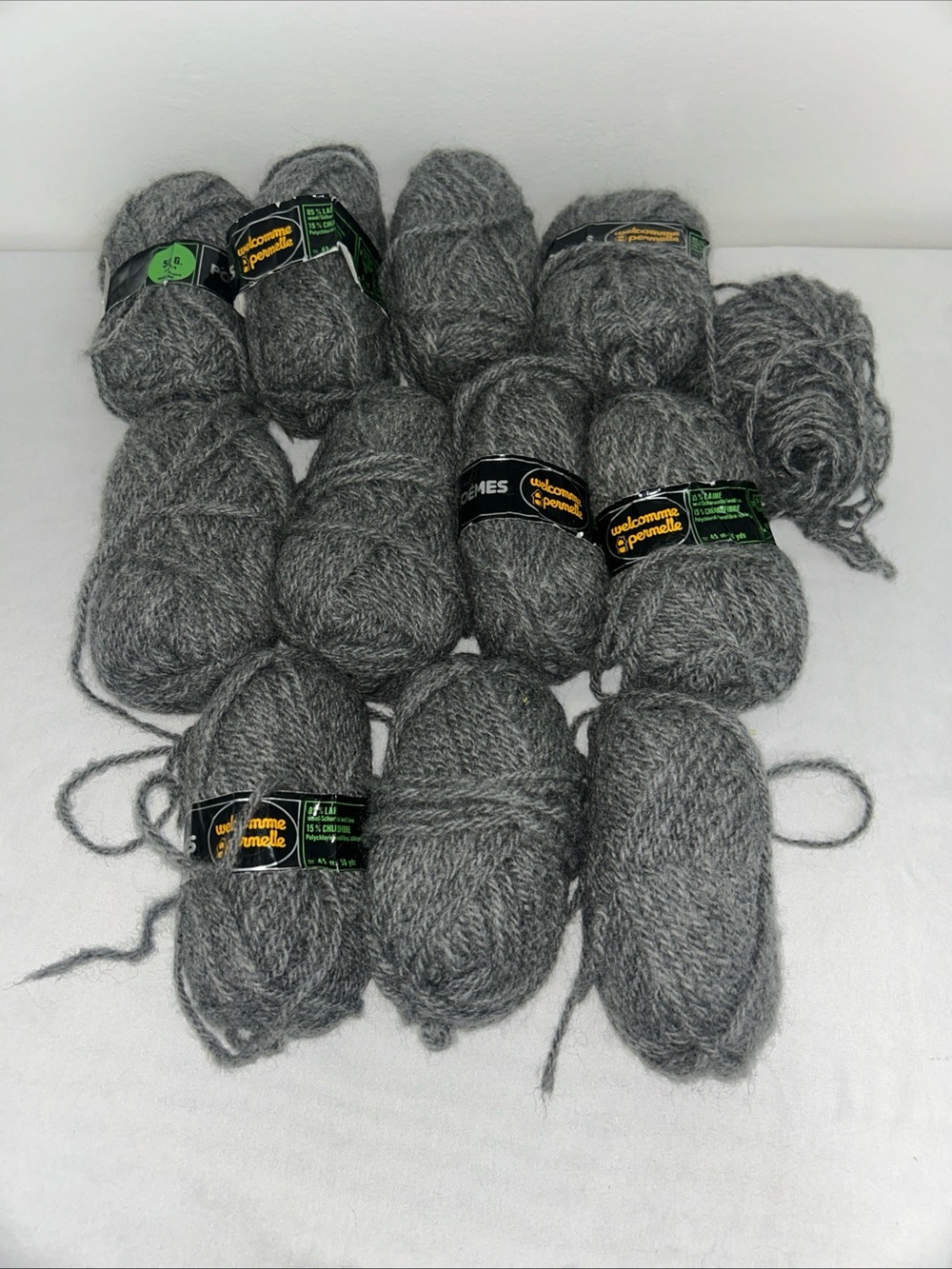 Poemes 85% Wool Blend Yarn lot of 11+ skeins made in France charcoal gray